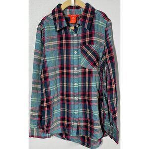 Joe Fresh Boys Flannel Button Up Shirt Sz Large Blue/Red Plaid Chest Pocket
